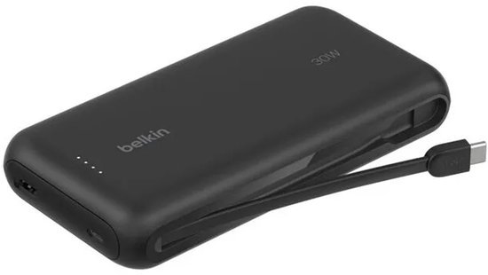 Zwarte Belkin BoostCharge BPB024 powerbank met geïntegreerde USB-C-kabel